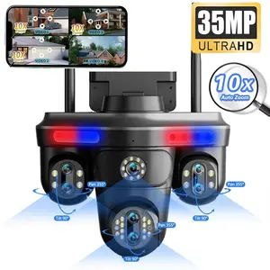 7 Lens Outdoor WiFi Security Camera, 3 Ptz Motors, 360° Rotation, 10x Zoom, Ai Motion Tracking, Color Night Vision, Two-Way Audio