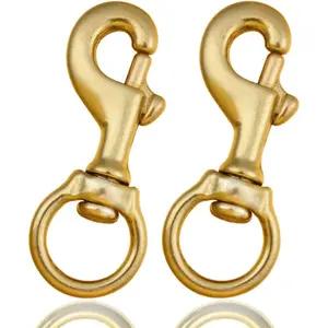 2 Pieces 3-1/4 Inch Solid Brass Swivel Bolt Snap Hooks, 7/8 Inch Swivel Eye Single Ended Clips for Scuba Diving, Keychain Holder, Dog Collar, Pet Leash, Flag Halyard