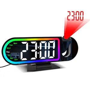 [LED Projection Clock] LED Projection Alarm Clock, LED Color-Changing Alarm Clock with 180° Flip Function for Projecting Time Onto Walls or Ceilings, USB-Powered with Memory Function, the Perfect Bedside Clock Decoration for Your Bedroom