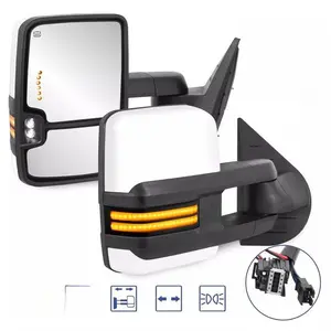 White Painted Power Heated Switchback Tow Mirrors w/ White Running Lights For 2008-2013 Silverado 1500 2500HD 3500 (Set of 2)