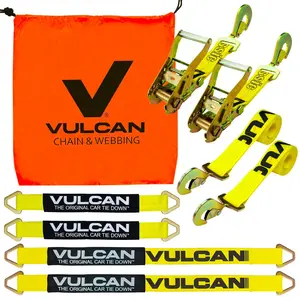 VULCAN Complete Axle Tie Down System - 2 Inch - Classic Yellow Series Ratchet Straps Webbing Hook