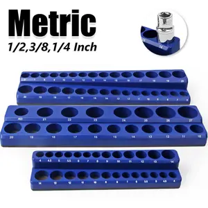 Blue Magnetic Sockets Storage Rack 1/4In 3/8In 1/2In Plastic Socket Display Holder Kit Professional Metric Tools Organiz