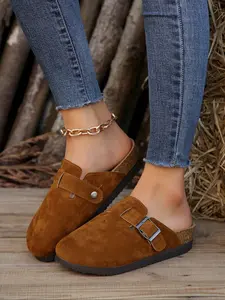 Unisex Suede Slippers, Comfortable Casual Round Toe Design, Adjustable Buckle, Versatile for Men and Women, Perfect for Daily Wear, Slip On Mules, Casual Clogs