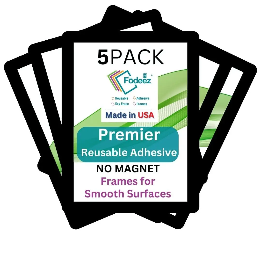 For Smooth Surfaces Fodeez Reusable Adhesive Frames 8.5x11 Reusable Adhesive Frames (Pack of 5) - Peel-and-Stick, 100s of Uses, Dry Erase, Made in USA for Weekly Planner, Wall Calendar Organization & De-Cluttering
