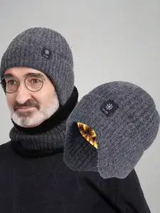 Men's Thick Wool Knit Hat with Earflaps, Perfect Father's Day Gift, Warm Winter Headwear, Comfortable and Stylish Design, High Quality Hat, Beanie Fitted