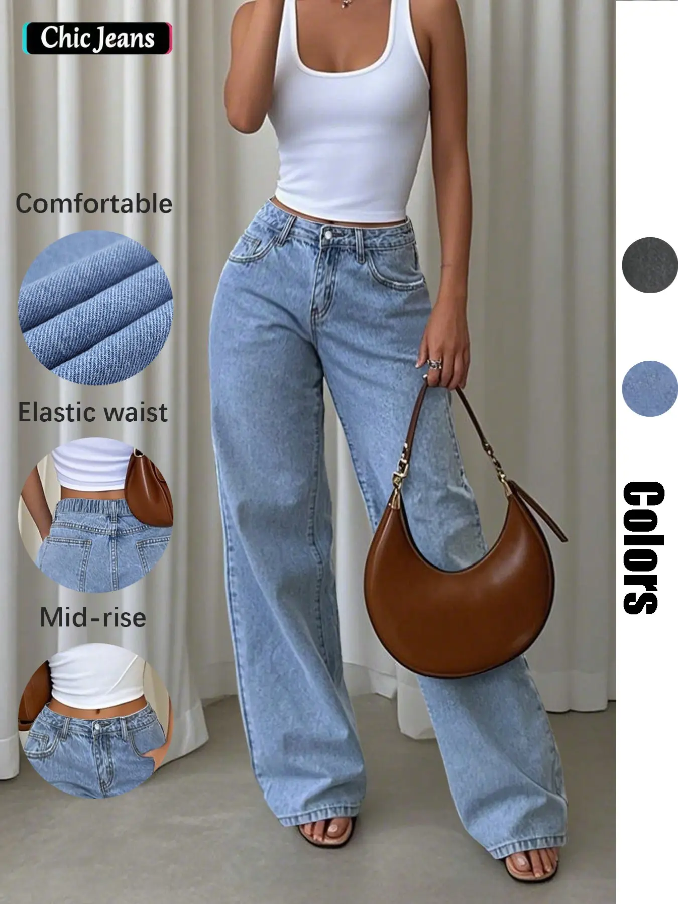 Women's Loose Fit High Waisted Denim Light Wash Comfy Jeans, Casual Basic Button Fly Pants, Bottom, Womenswear, Perfect for Daily Wear, Parties, and More
