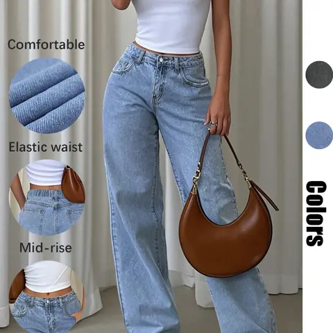 Women's Loose Fit High Waisted Denim Light Wash Comfy Jeans, Casual Basic Button Fly Pants, Bottom, Womenswear, Perfect for Daily Wear, Parties, and More