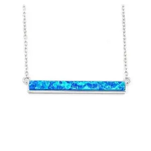 Sterling Silver Blue Opal Bar Necklace