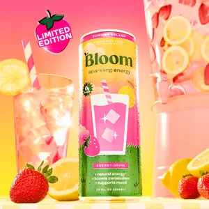 LIMITED TIME FLAVOR - Bloom Sparkling Energy Drink - Summer Splash - Natural Caffeine, Zero Sugar, 180mg Caffeine - Antioxidant-Rich with Green Coffee Bean, Green Tea Extract, Prebiotics, 12oz 12 Pack