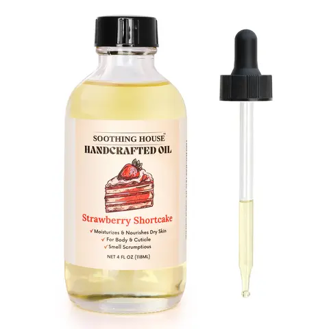 Handcrafted Strawberry Scented Body Oil Blend - 4oz Vegan, Organic Coconut/Avocado/Olive Oils, Alcohol-Free, Acne-Calming, Vitamin-Infused Deep Moisturizer for Adults' Sensitive Skin, Hands + Nails Care
