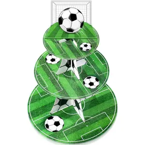 Soccer Cupcake Topper Soccer ball Theme Party Cupcake Stand Decorations, 3 Tier Football Sports Theme Stand Soccer Field Decor for Teenagers Sports Birthday Party Supplies