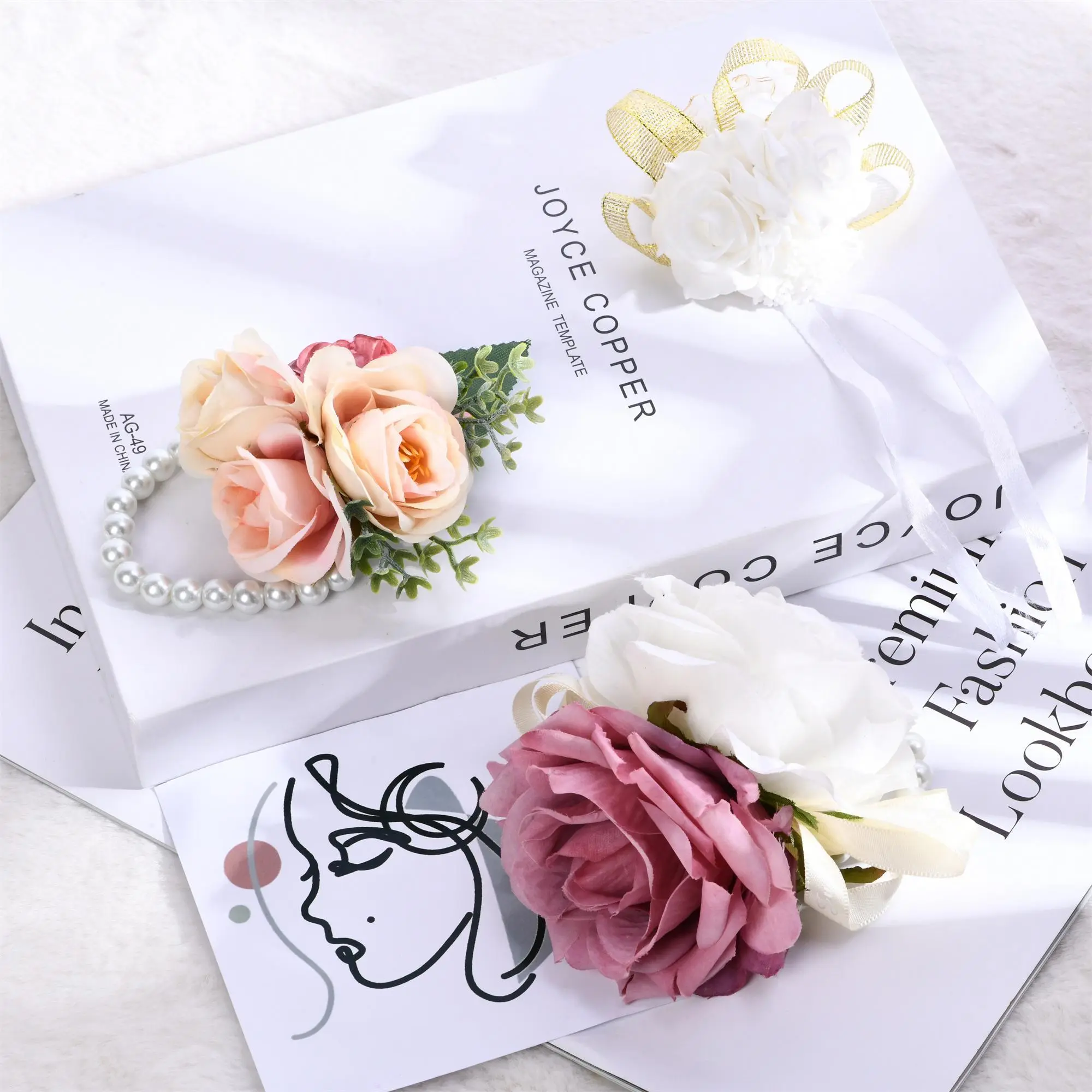 Handmade Pearl & Rose Wrist Corsage for Weddings,Mother Bracelet,Wedding Flowers, Handmade Bridesmaid/Mother's Wrist Corsages, Birthday Gifts
