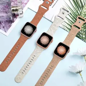 2026 New 3-Pack Flower Pattern Silicone Watch Bands for Apple Watch 38mm 40mm 41mm 42mm 44mm 45mm 46mm 49mm, Breathable Soft Replacement Straps