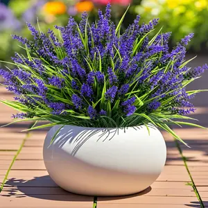 24 Piece Artificial Outdoor Plants, Synthetic Lavender Flowers with Ophiopogon, UV Resistant Plastic, Garden Porch Window Sill Decor Faux Lavender Plant