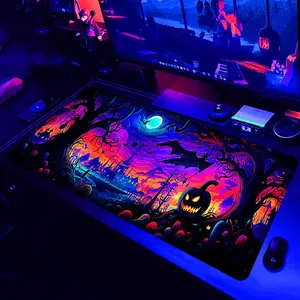 Mouse Pad, Halloween Themed UV Reactive Large Gaming Mouse Pad, Non-slip Rubber Base Mousepad, Washable Desk Keyboard Mat for Home Office