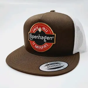 Flat Bill Embroidered Patch Mesh Snapback Cap Hat