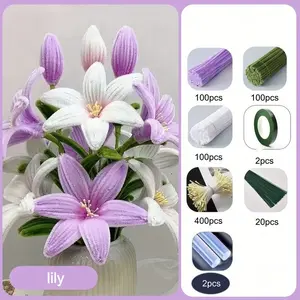 Upgrade DIY Craft Kit 716 Lily Twist Flower Bouquet Set, Includes 300 Pipe Cleaners, 380 Stems, 20 Rods, 2 Bands, Ideal for Graduation, DIY Flowers