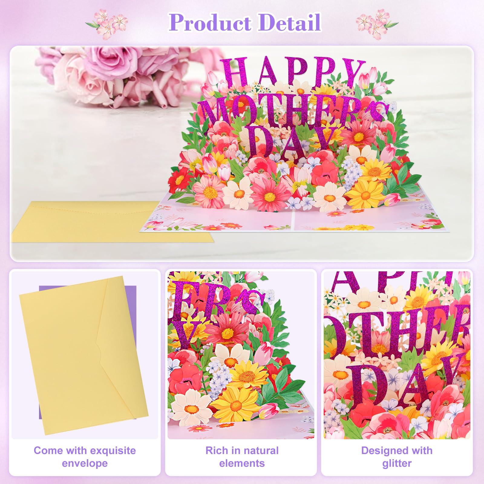 Mother's Day Card - 15.24 cm x 20.32 cm - Floral Pattern - Fun 3D Gift Card - Includes Envelope - A "Happy Mother's Day" 3D card with floral pattern, suitable for giving to the best mother/woman/wife/daughter/grandmother - Gift