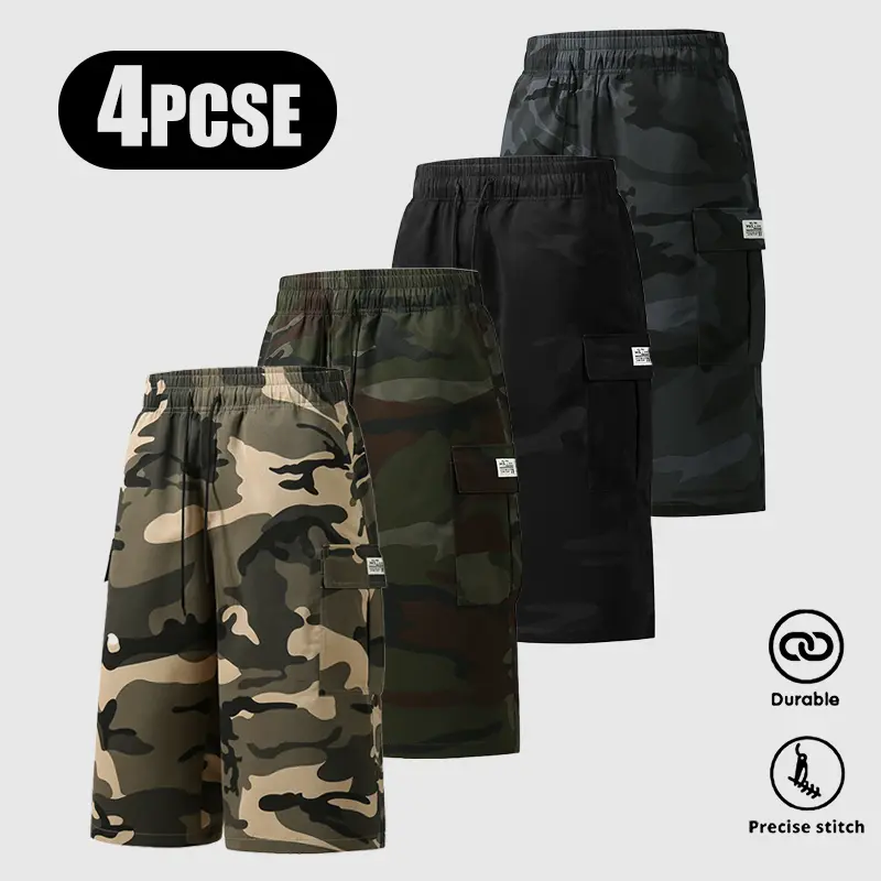Men's Plain / Camo Print Letter Patched Drawstring Waist Cargo Shorts, Regular Fit Casual Comfortable Breathable Flap Pocket & Slant Pocket Design Shorts for Daily Wear, Men's Bottoms for All Seasons, Camouflage Shorts straight-leg pant Men's Plain / Camo Print Letter Patched Drawstring Waist Cargo Shorts, Regular Fit Casual Comfortable Breathable Flap Pocket & Slant Pocket Design Shorts for Daily Wear, Men's Bottoms for All Seasons, Camouflage Shorts straight-leg pant