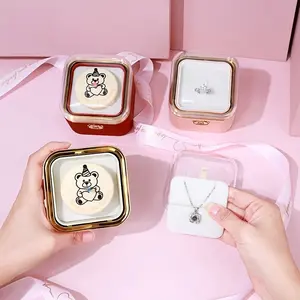 Round Corner Flip Cake Candle Jewelry Box, Automatic Rotating Bear Cake Gift Box, Round Corner Jewelry Storage Box, Valentine'S Day Birthday Ring Necklace Accessory Jewelry Packaging Box, Christmas Gift, Jewelry Boxes