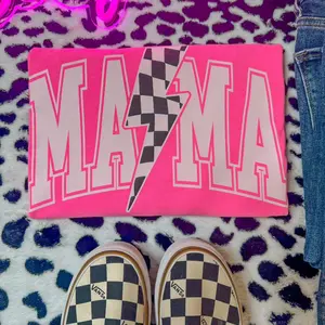 Checkered mama graphic tee - half puff Tshirt Women Comfort
