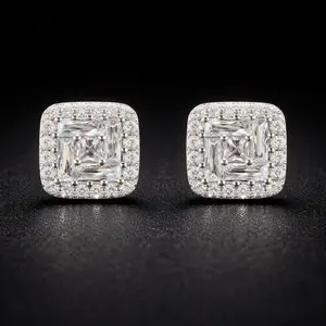 Mini Square Baguette Cluster Stud Earrings – Moissanite | Silver & Gold | 8mm