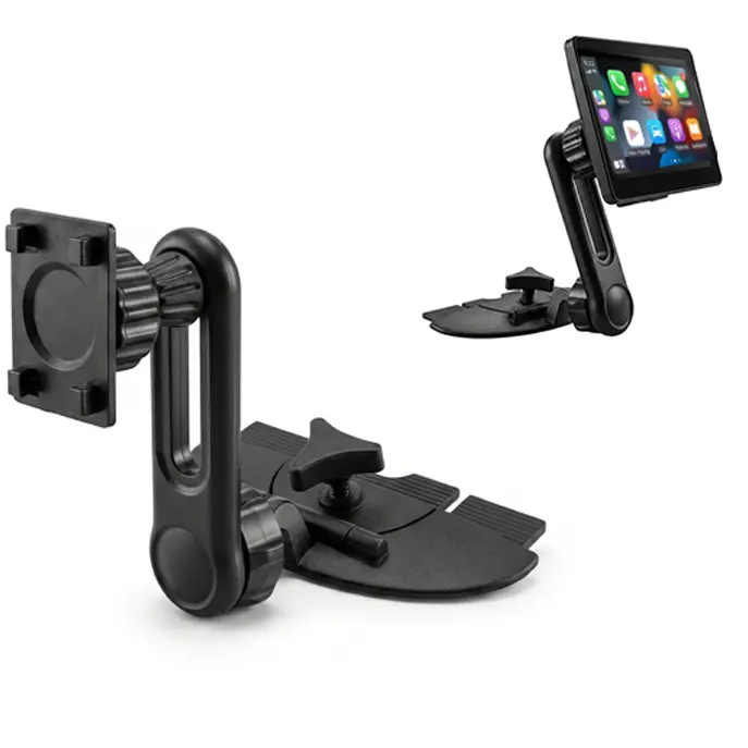 CD Slot Car Tablet Mount - 360° Rotatable Extendable Extension Arm, Plastic Body, CarPlay Ready Aftermarket Accessory for Universal Dash, Tablets/Phones, Car-Mounted Infotainment Displays