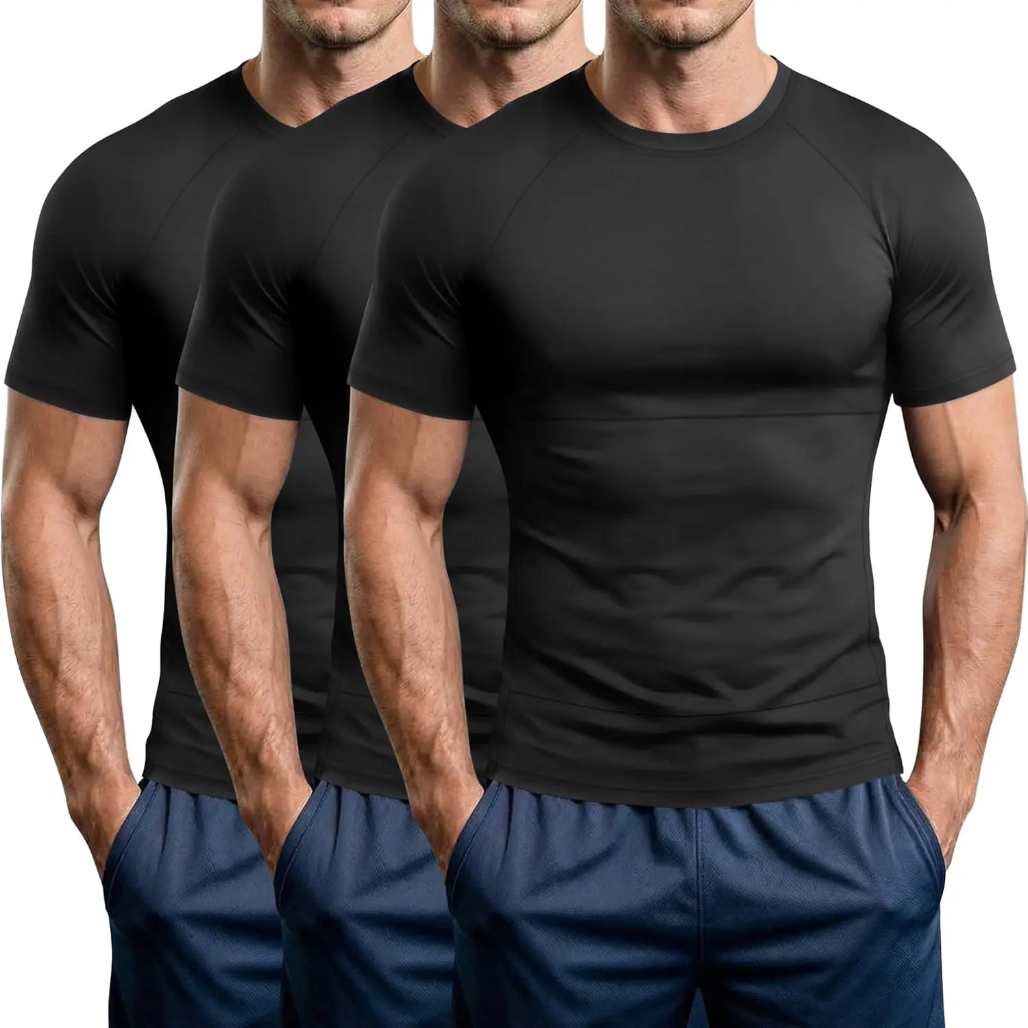 3 Pack Men's Compression T-Shirts Short Sleeve Quick Dry Shirts Athletic Slimming Base Layers Workout Undershirts