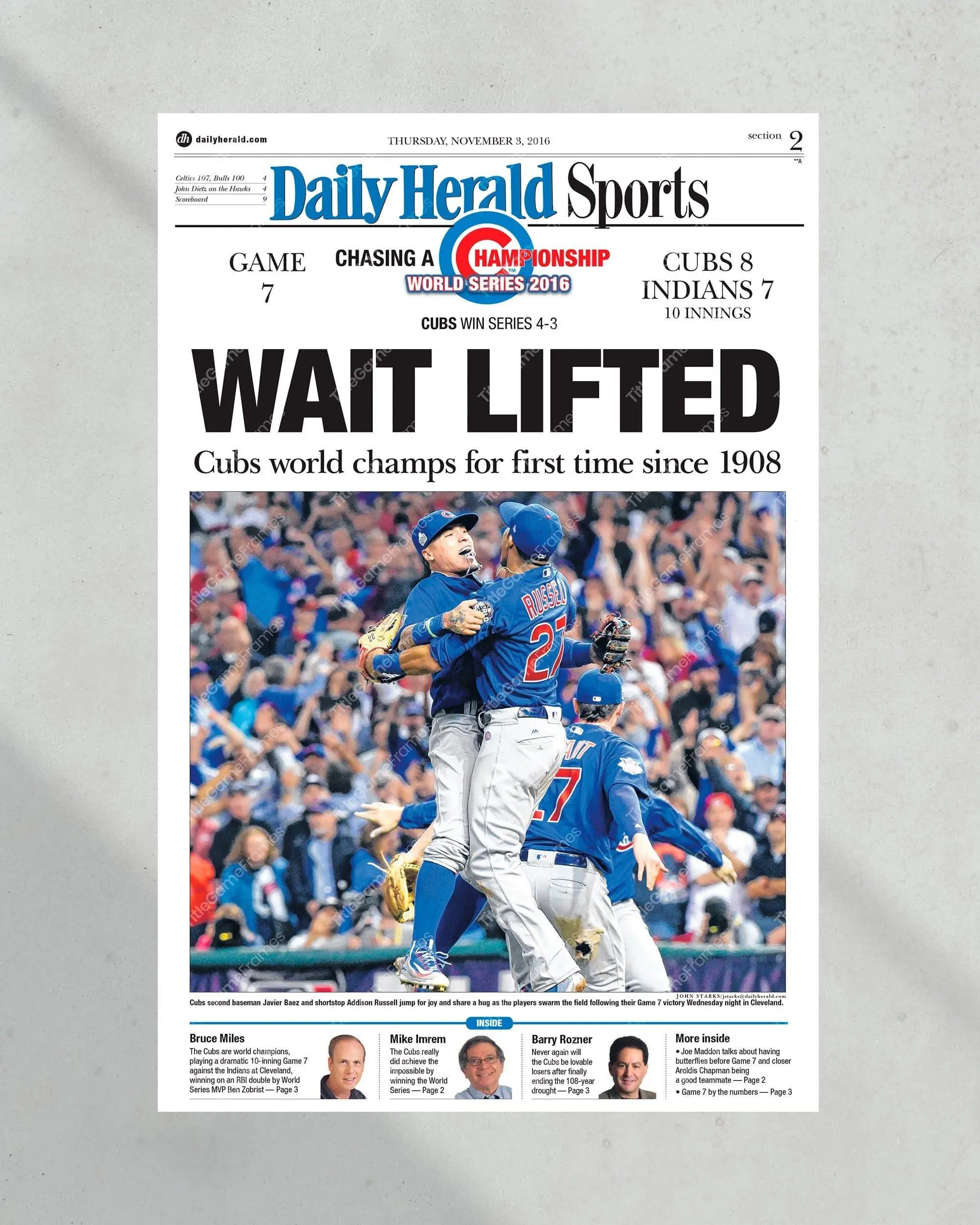 2016 Chicago Cubs 'WAIT LIFTED' World Series Champions Poster( Unframed - Print Only )