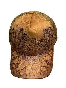 Twisted K llc Suede Desert Dreaming Trucker Hat, Fashion Clothes Accessory, Adjustable Band, Burned Flowers