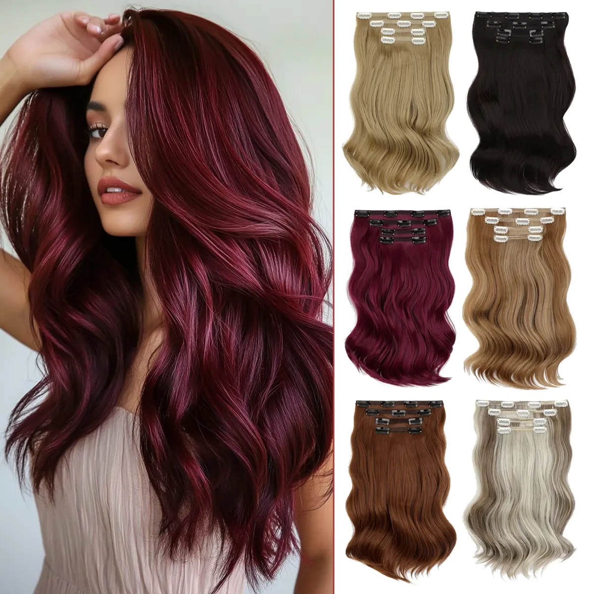 Lansigreen 4pcs Clip-in Curly Wavy Hair Extensions, 16 inch 165g Synthetic Extensions & Pieces, Thick Silky Texture for Women's Daily & Party Use, Thick And Silky