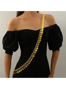 Gilded Coin Leaf Fringe Body Chain Ethnic Indian Thai Bride Wedding Party Body Accessories
