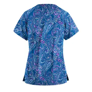 Butter-Soft Paisley Royal Scrub Top | Lightweight 4-Pocket V-Notch Scrub for Nurses & Healthcare Workers