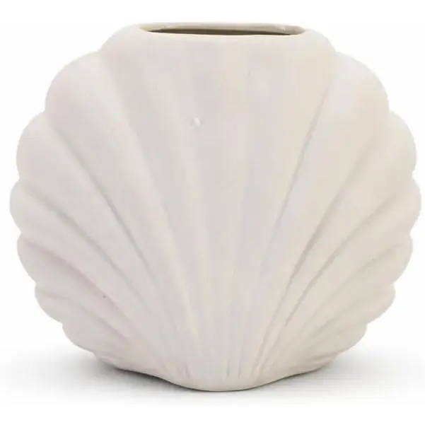 Ceramic Shell Vase, Matte White Decorative Vase for Home Decor, Modern Coastal Flower Vase for Pampas Grass, Small Tabletop Vase for Living Room Shelf Bedroom Entryway