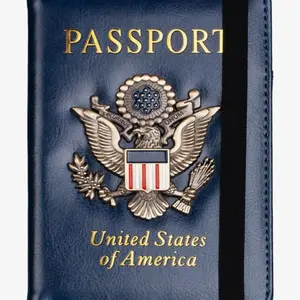Passport Holder for Men & woman, Leather Passport Travel Wallet with Metal 3D Metal Badge