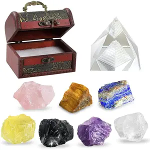 Crystals and Healing Stones9 Pcs Healing Crystals Set 7 Raw Chakra Crystal Stones Kits Pyramid Crystals Kits Natural Selenite Reiki Real Crystal with Wooden Box Crystal Gifts for Women