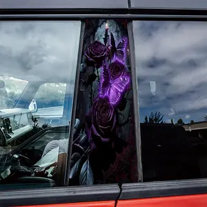 2pcs Purple Butterflies & Dark Roses Stickers, waterproof, scratch resistant, suitable for all car models - Audi, Honda, Mitsubishi, car center pillar stickers, Ford, Volkswagen, BMW, Opel,
