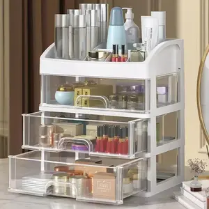 Acrylic Desktop Storage Organizer Multi-Layers Jewelry & Cosmetic Drawer Box (White)