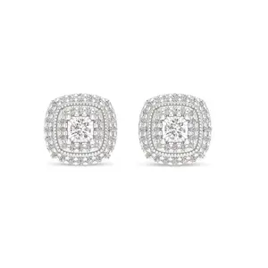 Square Full Diamond Stud Earrings — Elegant earrings for everyday wear, commuting, parties, dates, weddings, balls/formal dances, and evening events; also a great birthday gift for girls.