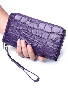 Vintage Crocodile Leather Women's Wallet, Large Capacity, Rfid Protection, Zip Closure, Wrist Strap, Multi-Card Slot, Ideal for Office, Travel, Shopping