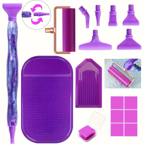 Multifunctional DIY Diamond Tool Set, Diamond Art Tools, Deep Color Sand Texture Drill Pen Kit, Plastic Screw Head & Roller Pad Included, Crafts Diy Kits