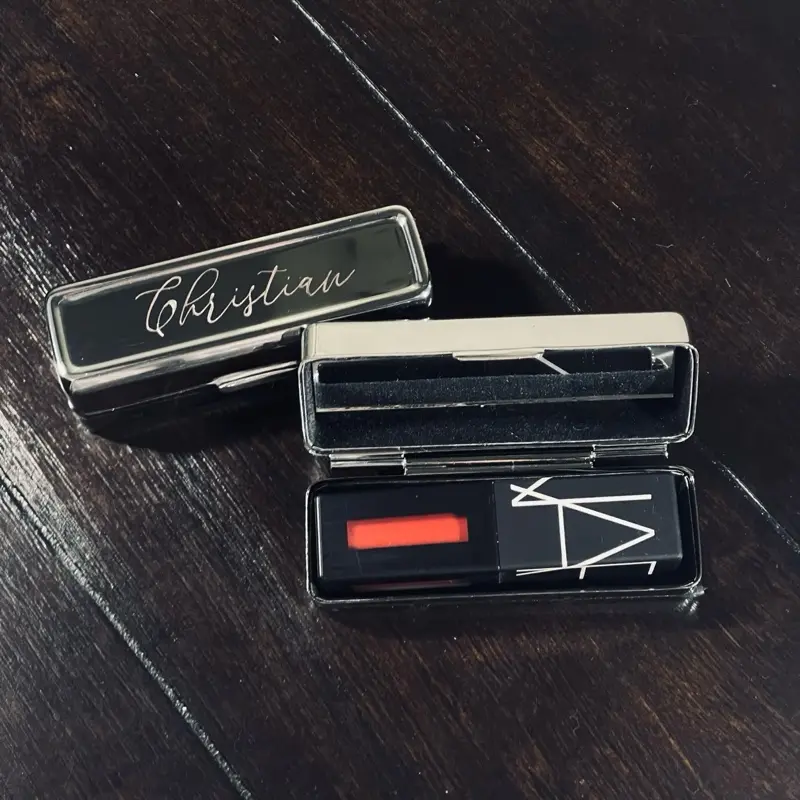 Custom Engraved Lipstick Case • Personalized Metal Lipstick Holder with Mirror • Name Engraving • Purse Travel Makeup Case Gift