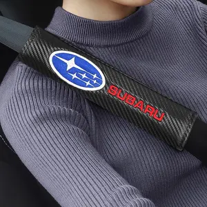 For Subaru Impreza WRX STI Accessories Carbon fiber Vehicle Seat Belts Pad Auto interior Accessories 1/2PCS Carbon Fiber PU Leather Embossed Car Seat Belt Pad Shoulder Decoration Mat Car Accessories Safety Belt Protective Cover