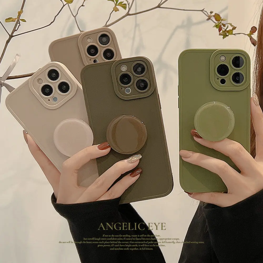 Retro Solid Color Matte With Holder Case For iPhone 16 15 14 13 12 11 Pro Max 7 8 Plus XS X XR SE2 Soft Silicone Bumper Cover