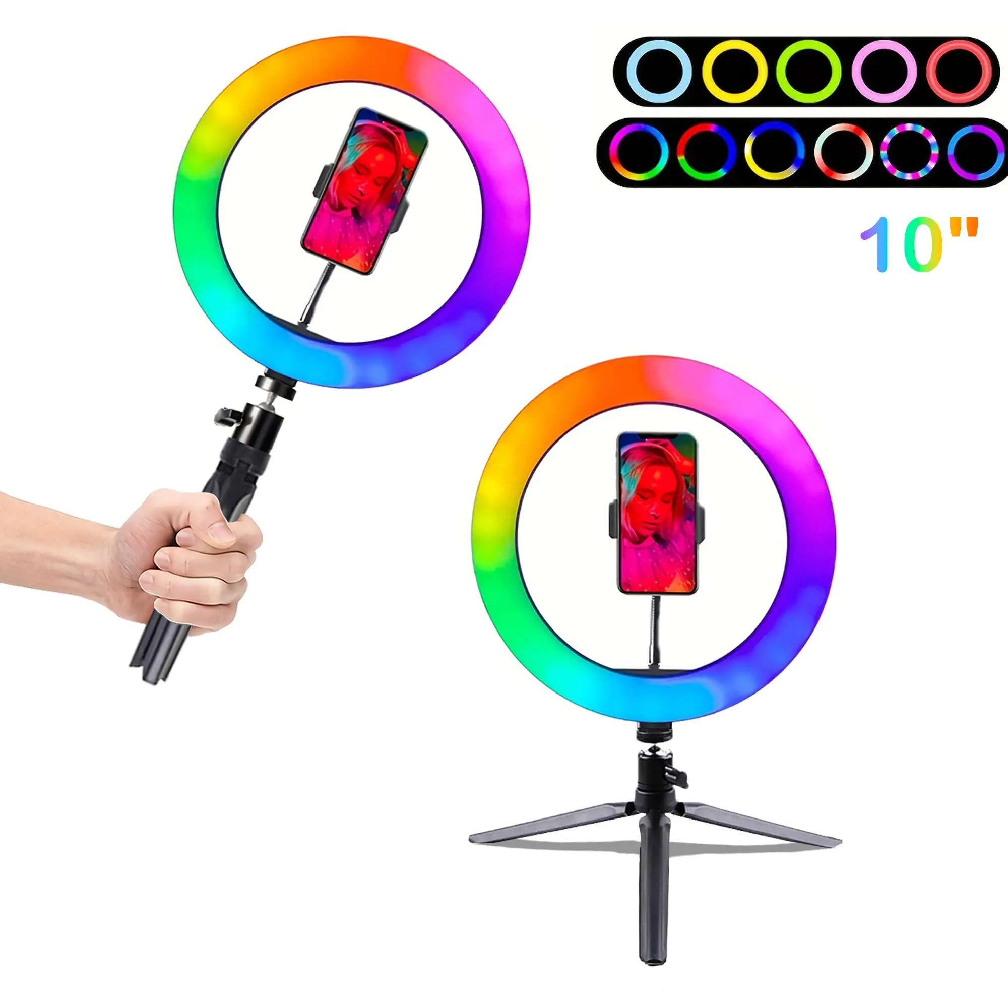 Dimmable RGB Ring Light with Tripod Stand & Phone Holder, RGB Ring Light with Phone Holder, Suitable for Makeup, Photography, and Video Recording, Selfie Light
