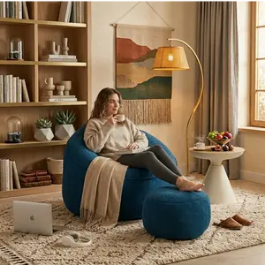 Bean Bag Chair for Adults, with foot pedals,Ultra Soft Faux Fur Floor Sofa with Petal Back Reading Chair Stuffed Lazy Loveseat Couch for Living Room Bedroom Giant Size Mega Comfy Beanbag Sofa Lounge Beanbag