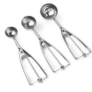 Ice Cream Scoop, 3Pcs Cookie Scoop Set, Stainless Steel Ice Cream Scooper with Trigger Release, Cookie Scooper for Baking, Cookie Dough Scoop