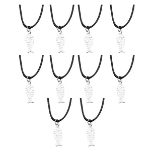 Explorinox 10 Pcs Unisex Necklace Fish Bone Pendant Alloy Korean Wax Thread 50cm Chain Daily Wear Gift for Valentines Birthdays Anniversaries Timeless Elegance Expert Craftsmanship Versatile Style Companion Everyday Glamour Diverse Occasion