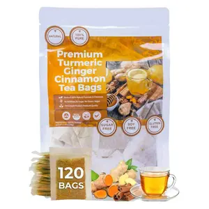 Premium Turmeric Ginger Cinnamon Tea Bags 120 Count No Sugar Caffeine Gluten Vegan Eco-Conscious Herbal Infused Drink Natural Ingredients - Beverage, Detox Tea Bags