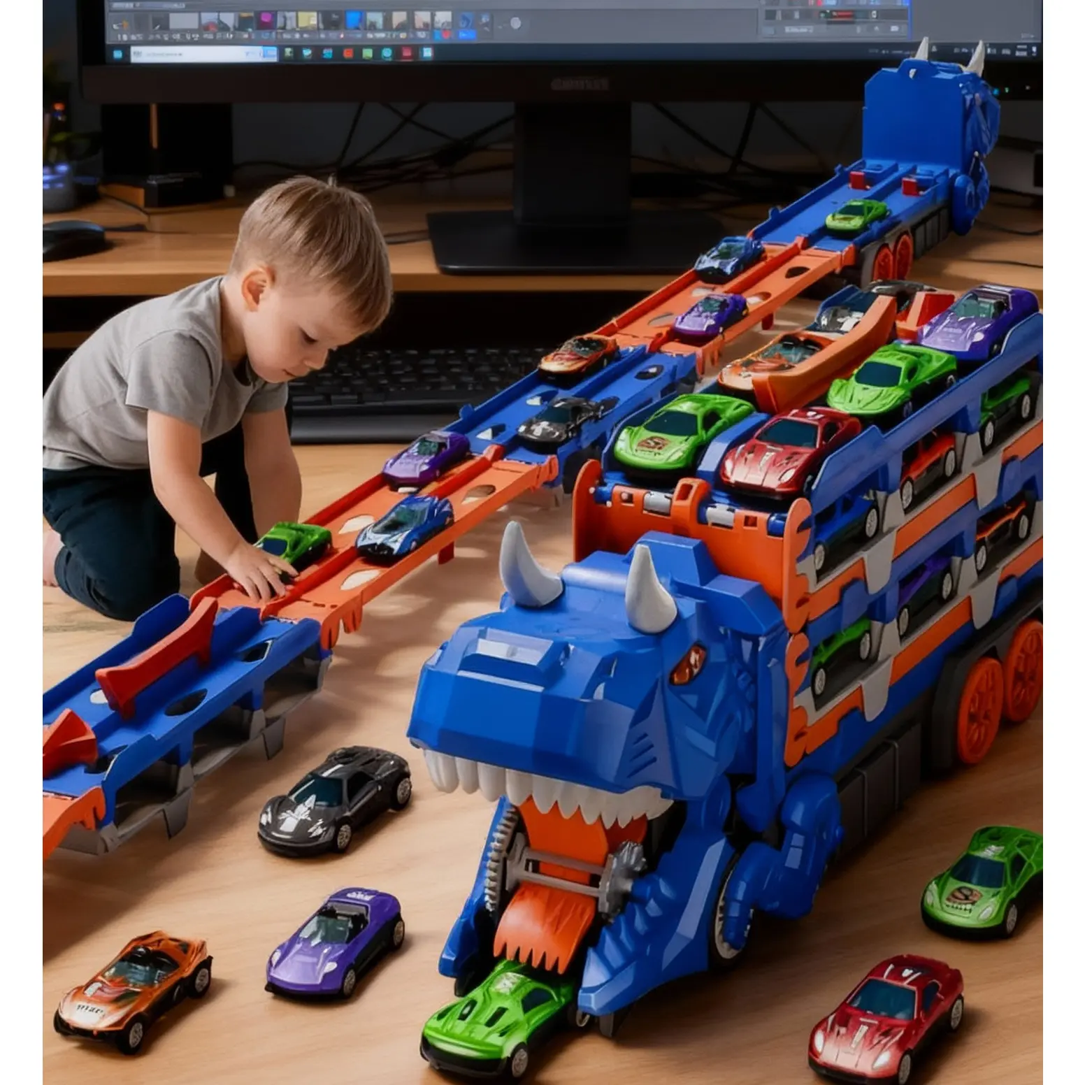 Dinosaur Transport Truck Toy for Toddlers – 12 Die-Cast Cars, Transforms into Dino, Perfect Gift for 3-6 Year Old Boys